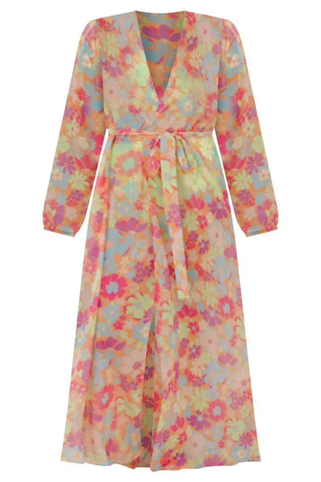 Eyes On Paradise in Fiji Floral Multi Floral Belted Kimono Cover Up FINAL SALE