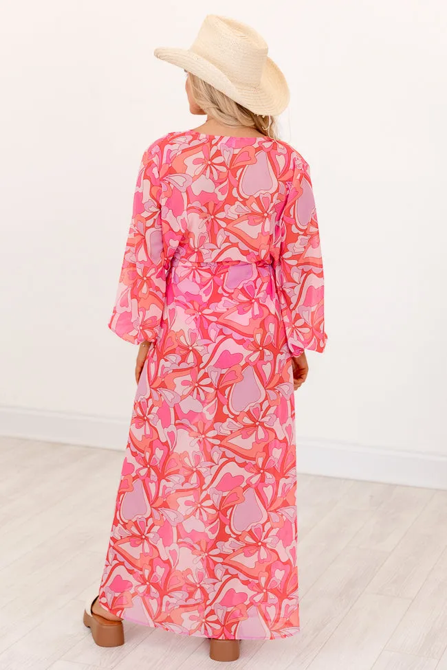 Eyes on Paradise Pink Belted Kimono