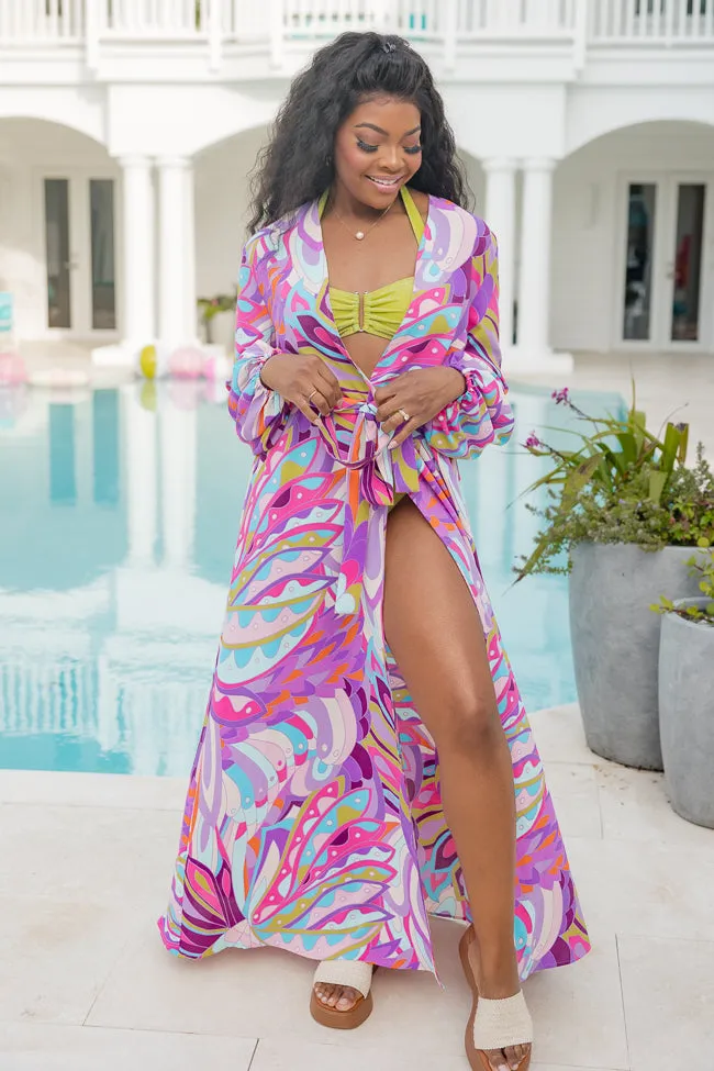 Eyes On Paradise Purple Belted Kimono Cover Up FINAL SALE