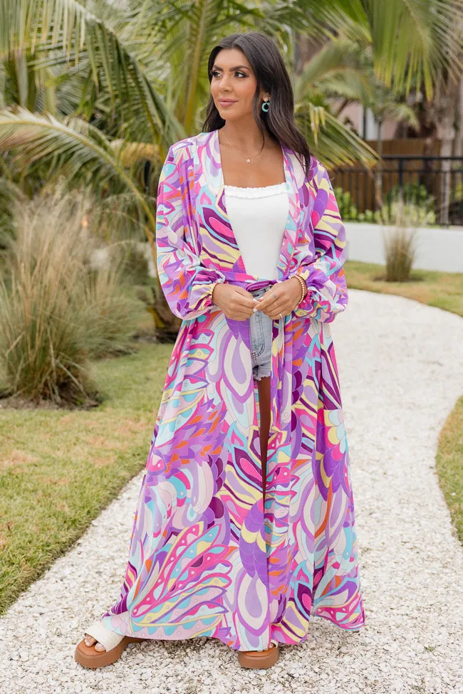 Eyes On Paradise Purple Belted Kimono Cover Up FINAL SALE