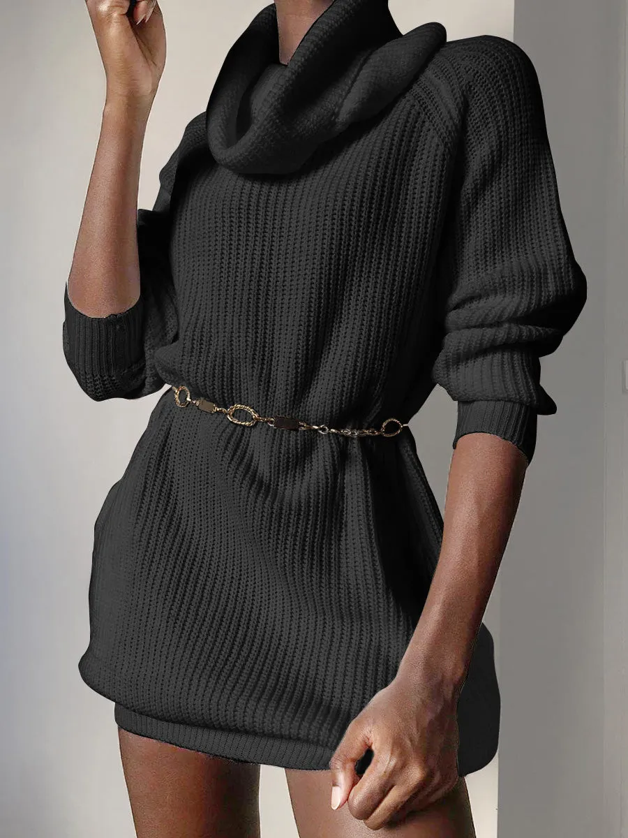 Fashion Casual Solid Color Turtleneck Sweater Dress