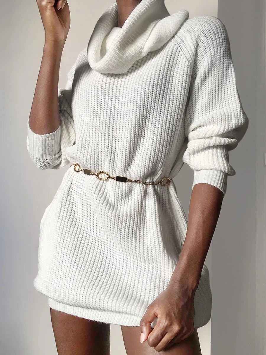 Fashion Casual Solid Color Turtleneck Sweater Dress