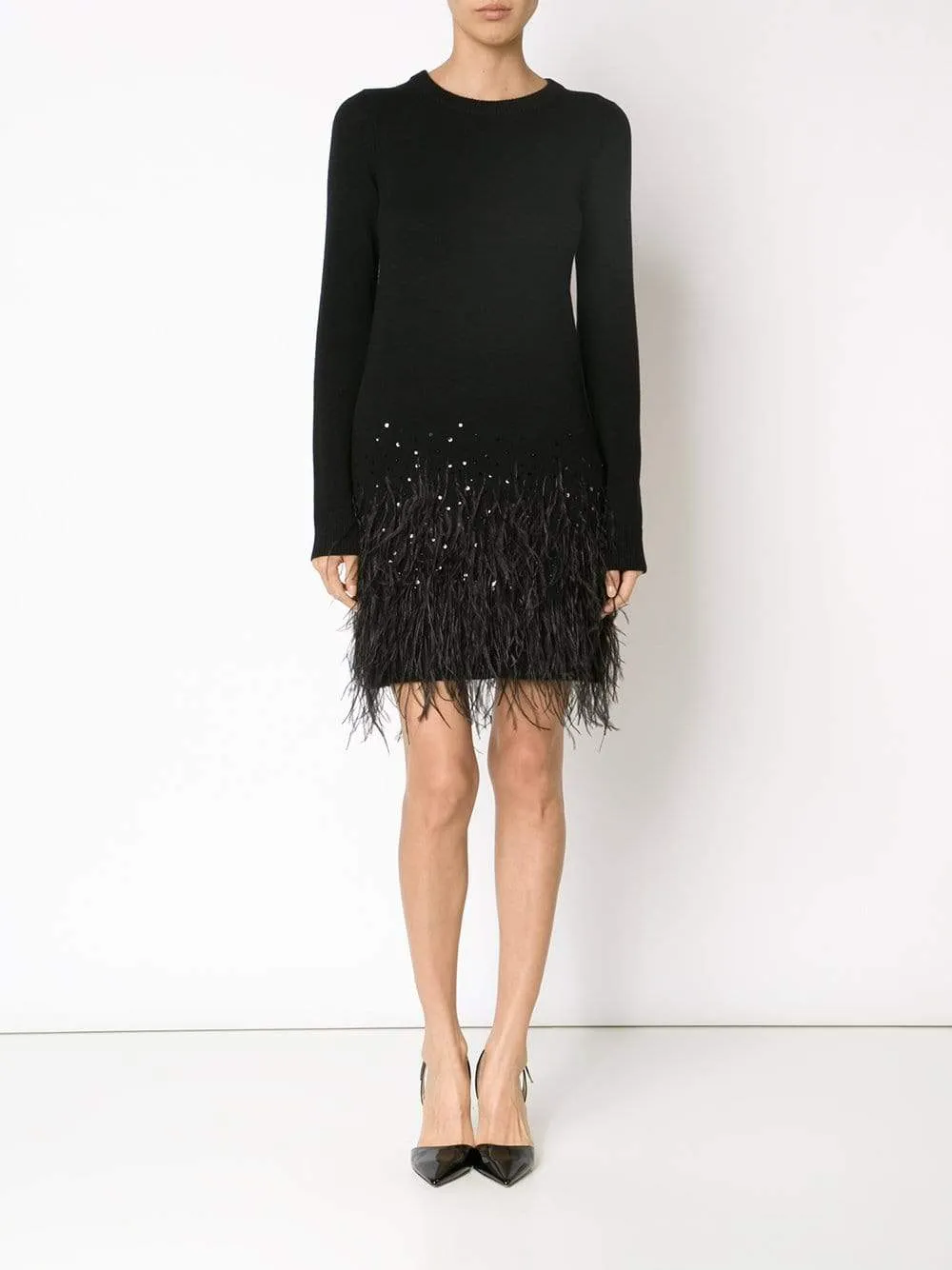 Feather Embroidered Sweater Dress