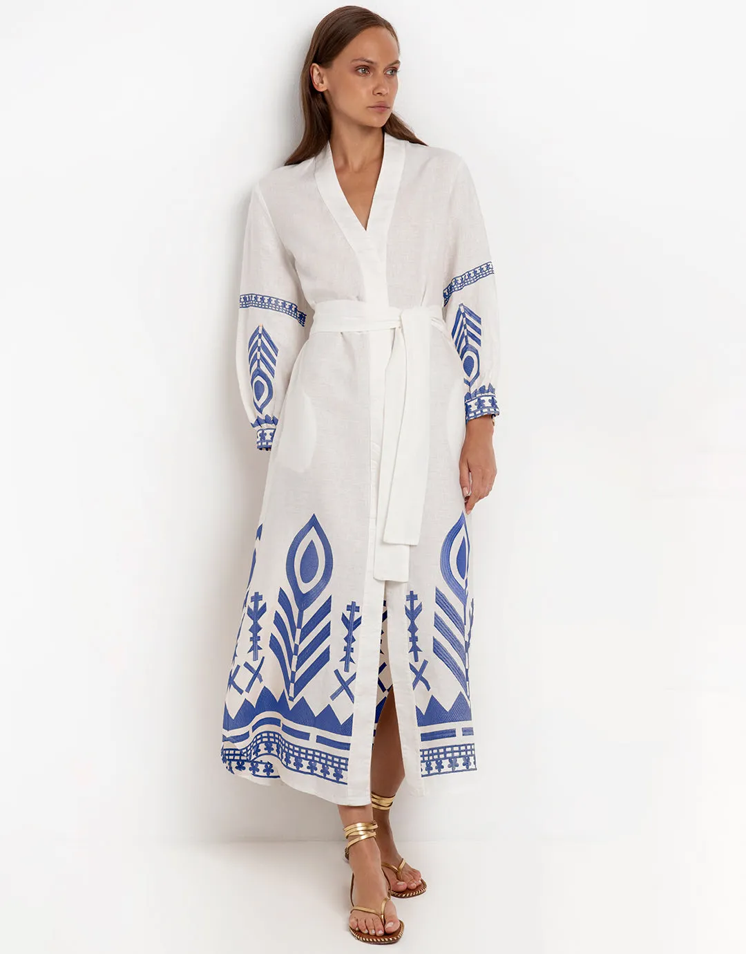 Feathers Kimono - White and Blue