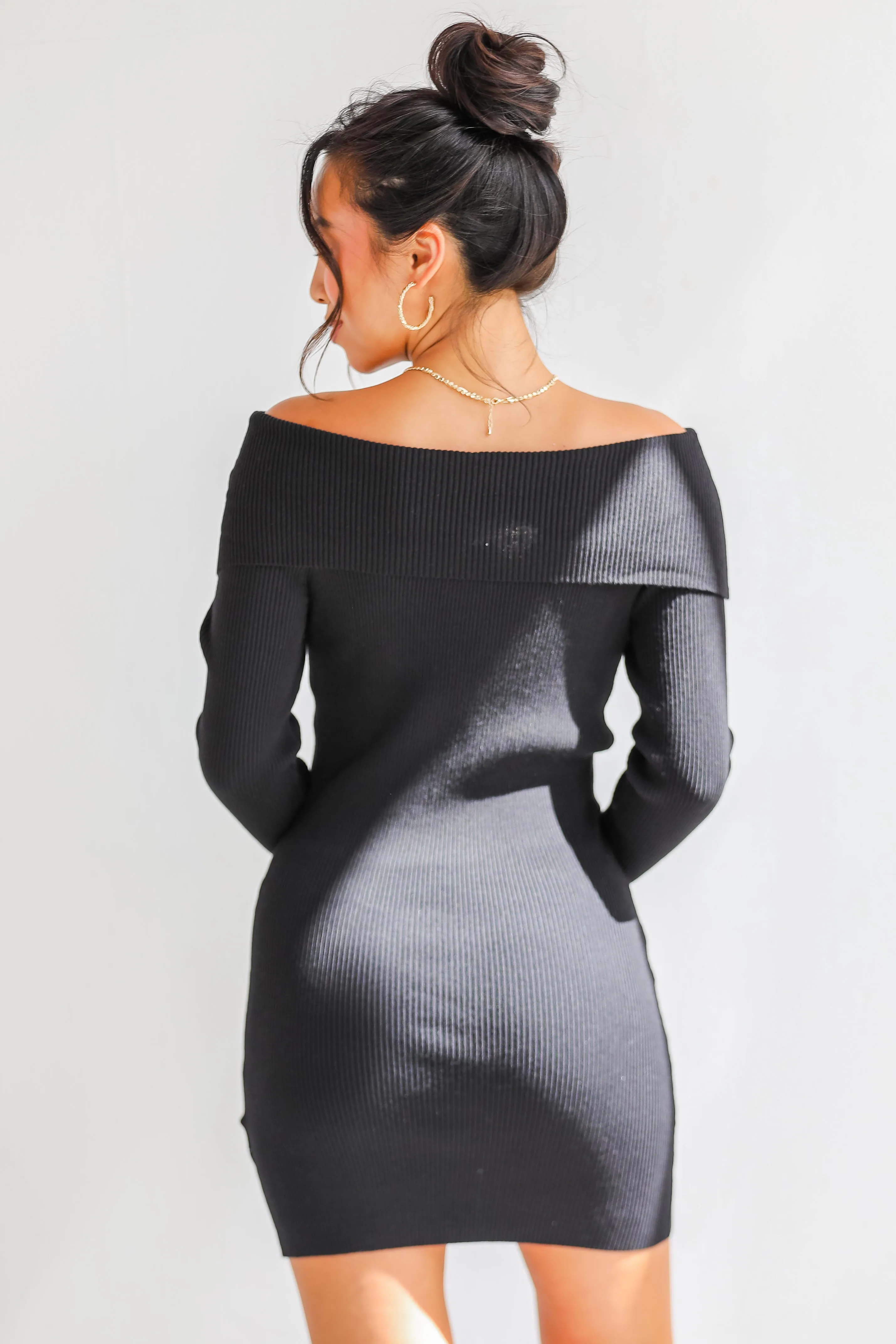 FINAL SALE - Touchdown Season Off-The-Shoulder Mini Sweater Dress