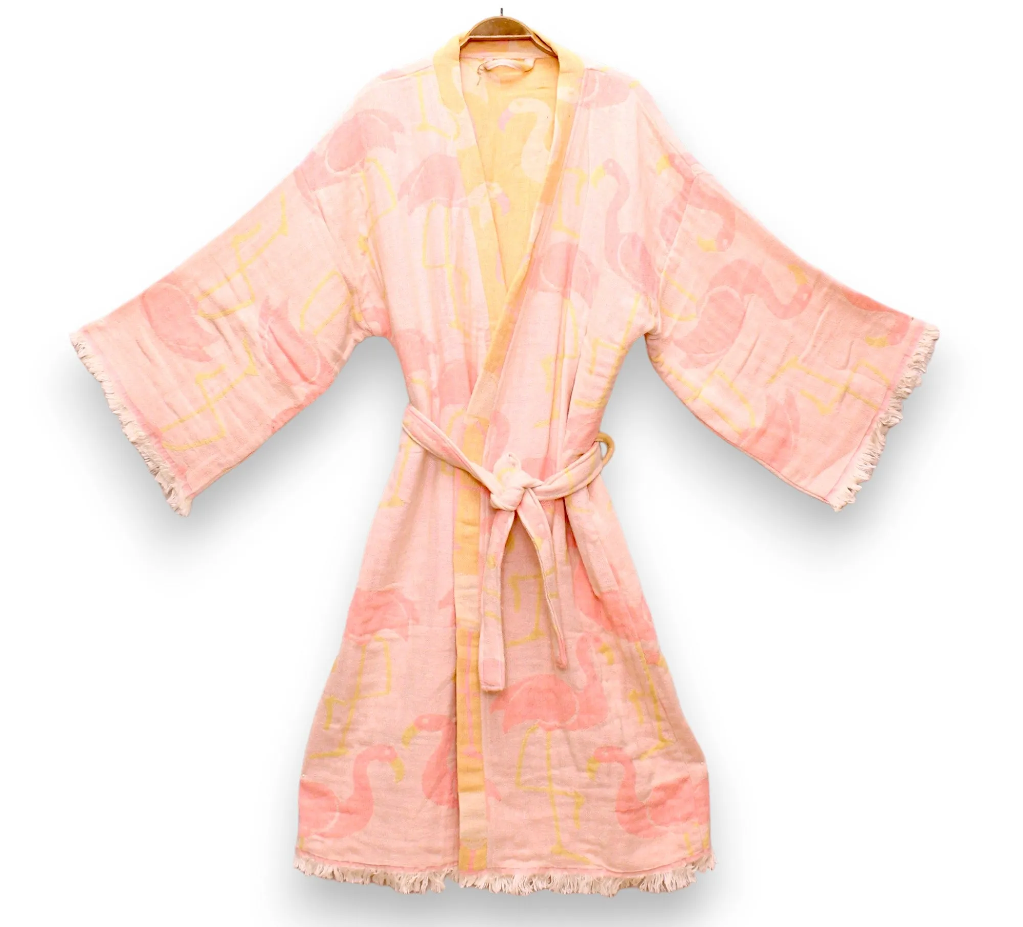 Flamingo Design Three Layers Muslin Turkish Towel Kimono Robe