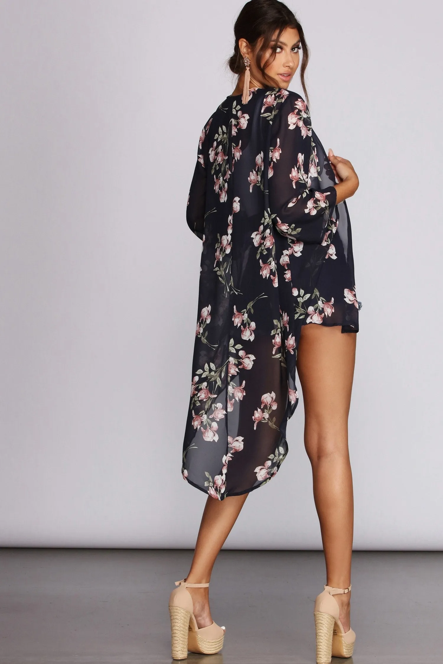 Floral Burst High Low Kimono