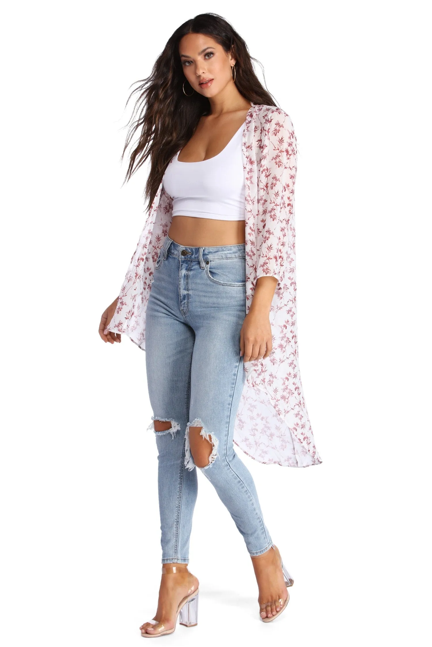 Floral Burst High Low Kimono