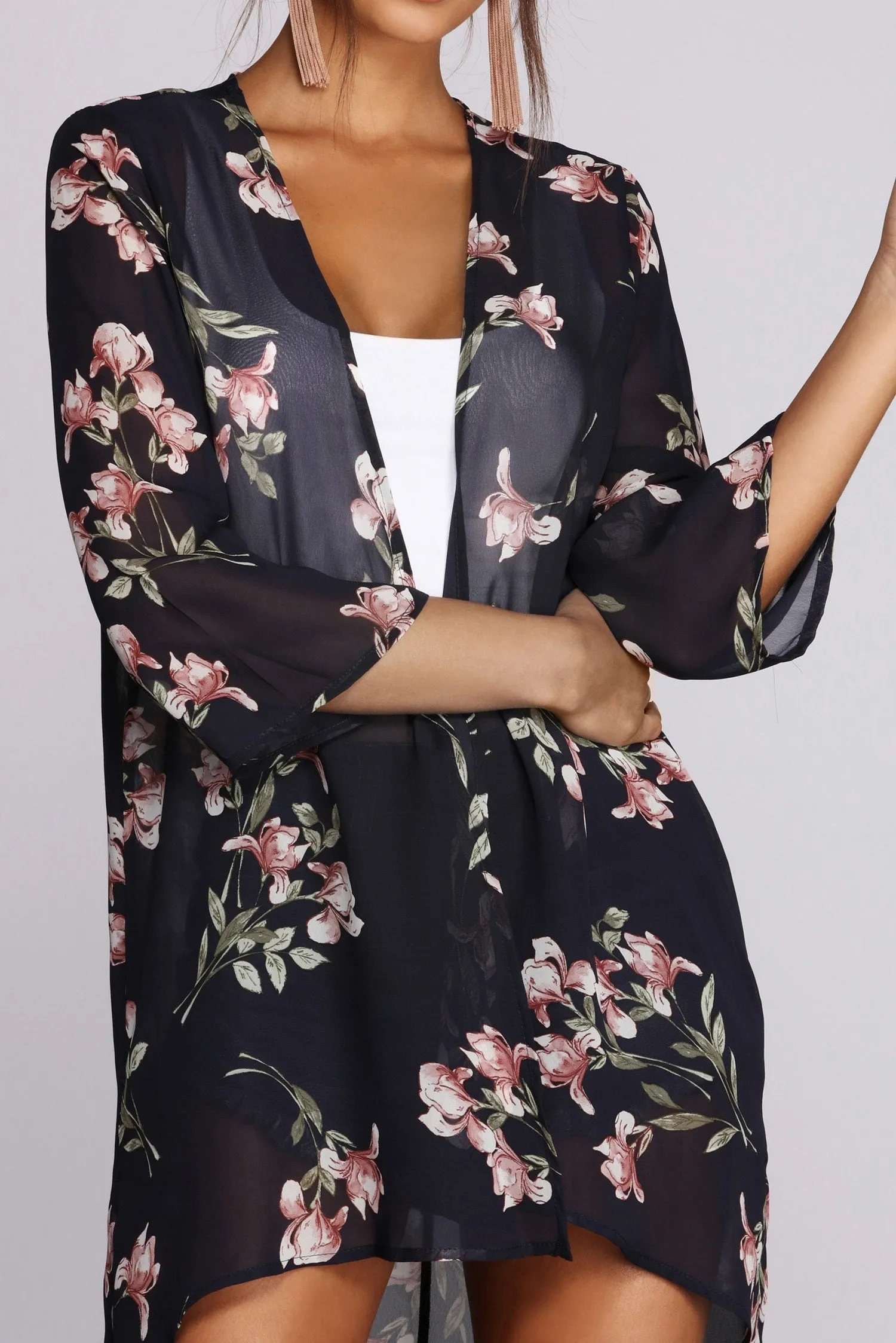 Floral Burst High Low Kimono