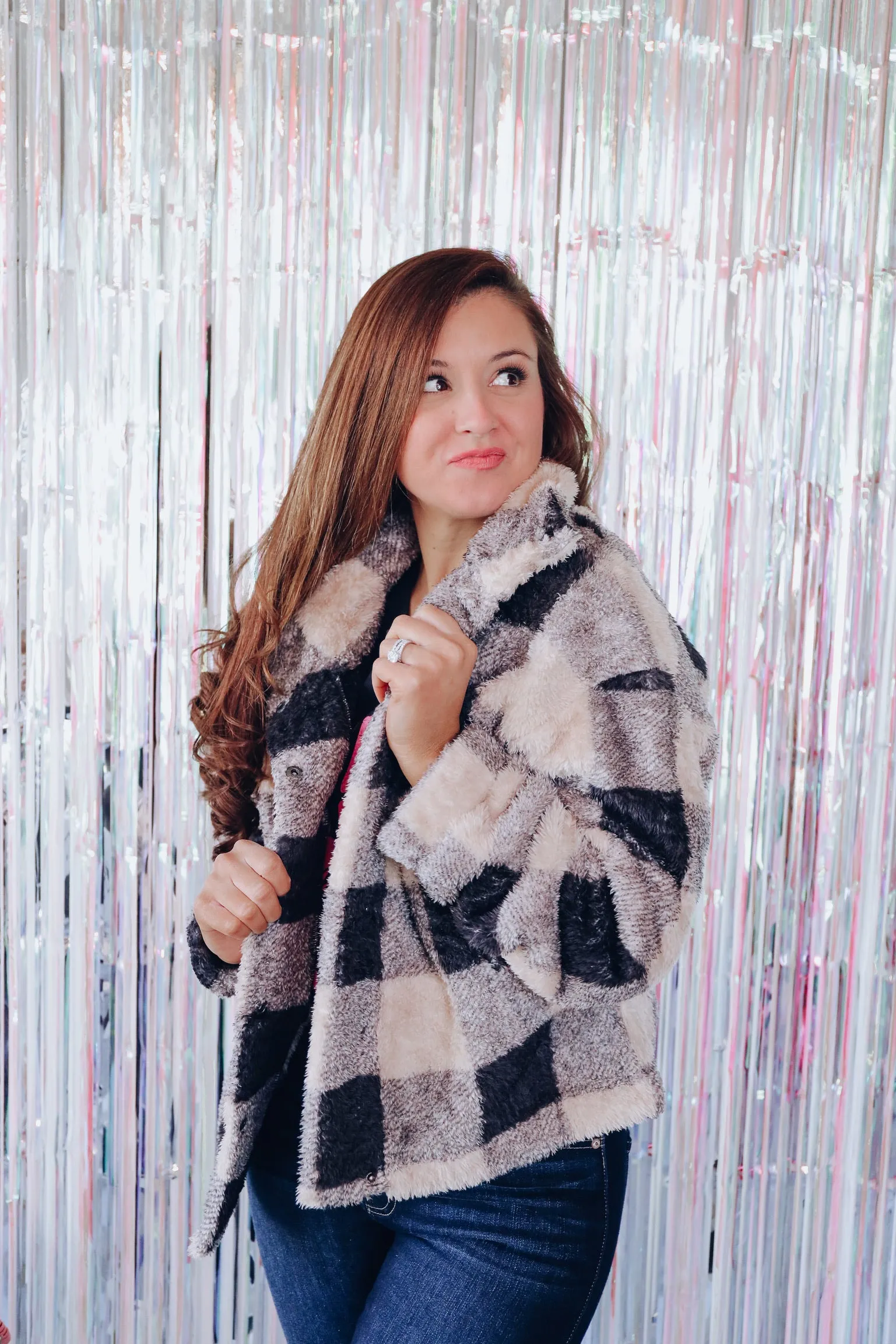 Forever Cozy Faux Fur Jacket - Checkered