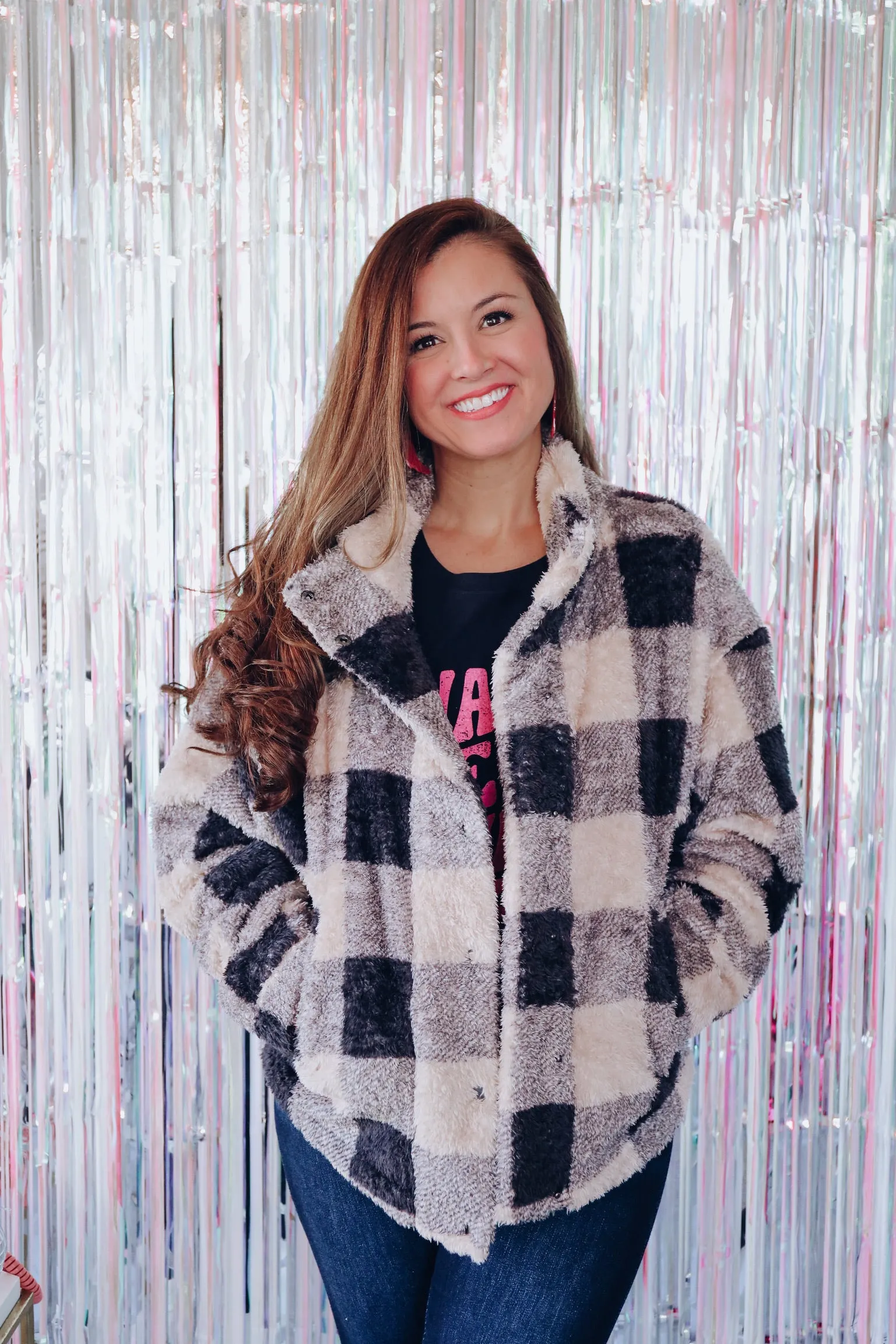 Forever Cozy Faux Fur Jacket - Checkered