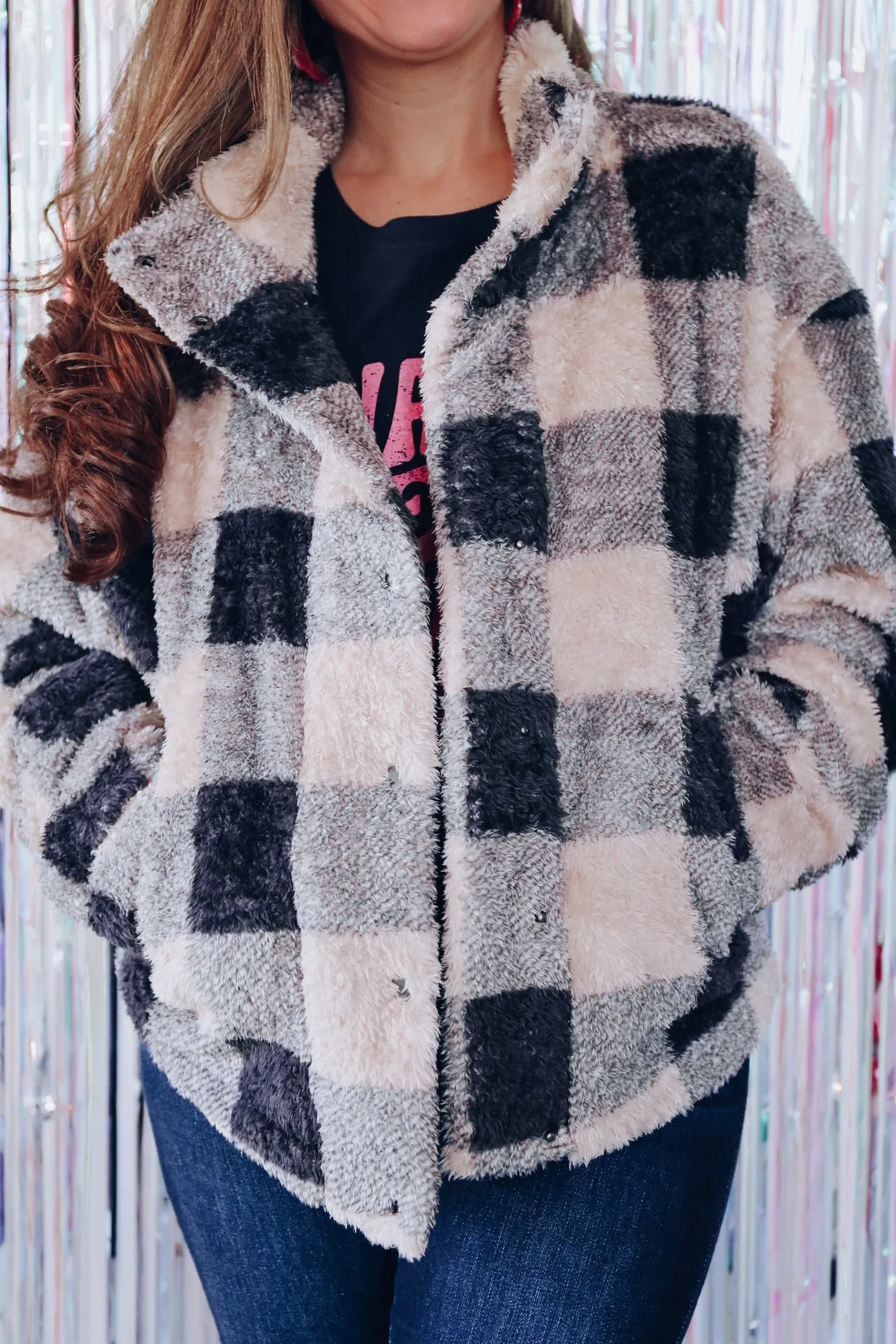 Forever Cozy Faux Fur Jacket - Checkered