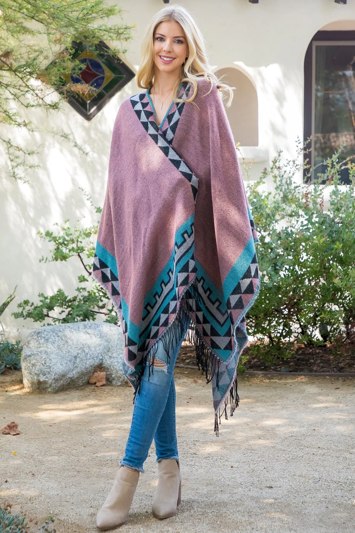 Fringe Aztec Kimono in Pink