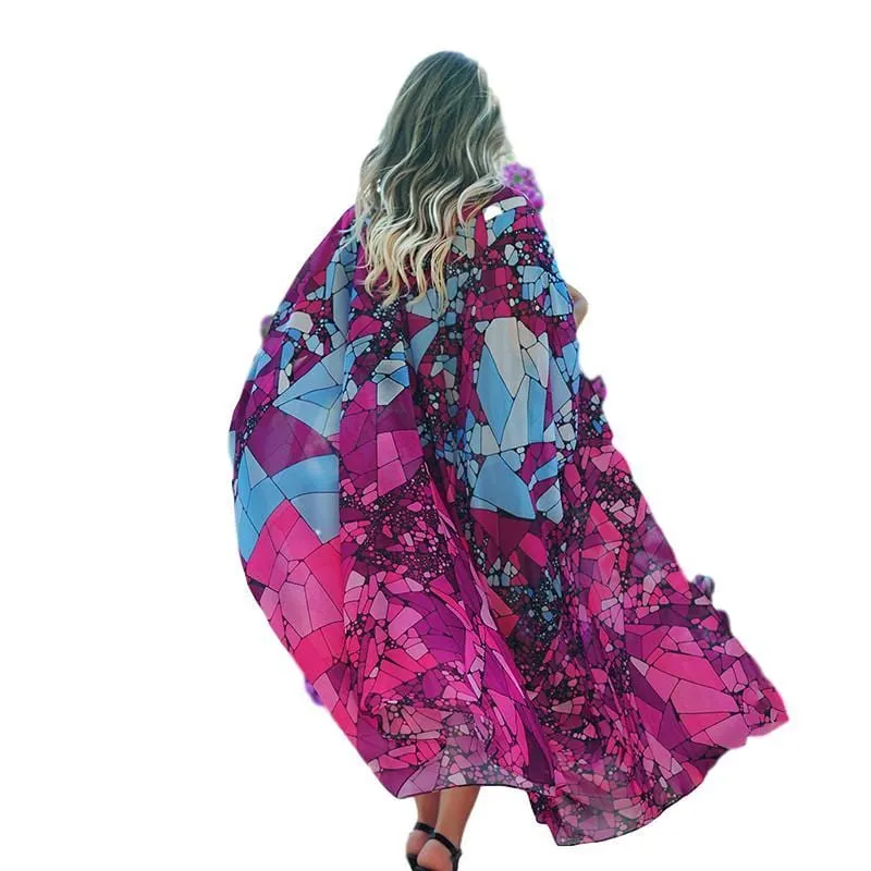 Geometric Print Maxi Kimono