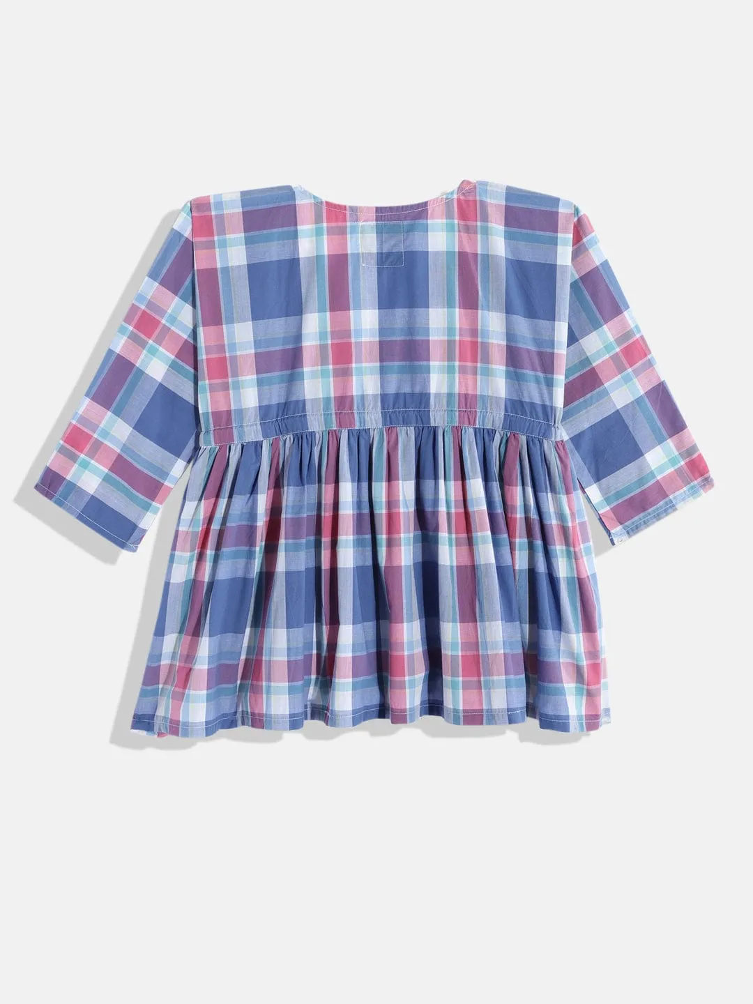 Girls Blue and Pink Checks Kimono Pyjama Set