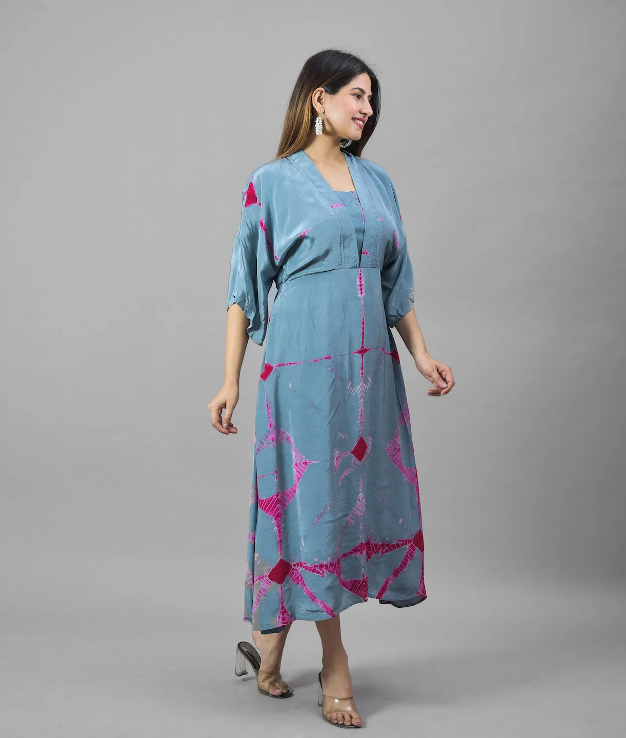 Grey & Rani Pink Shibori Midi