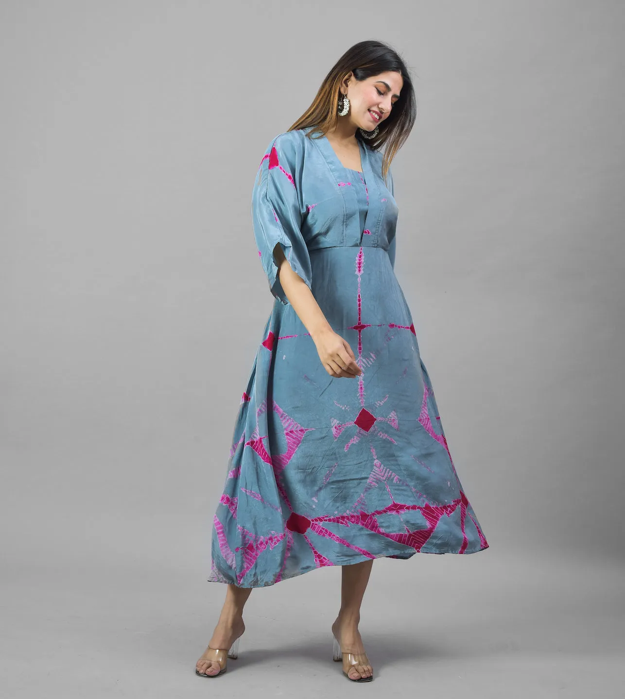 Grey & Rani Pink Shibori Midi