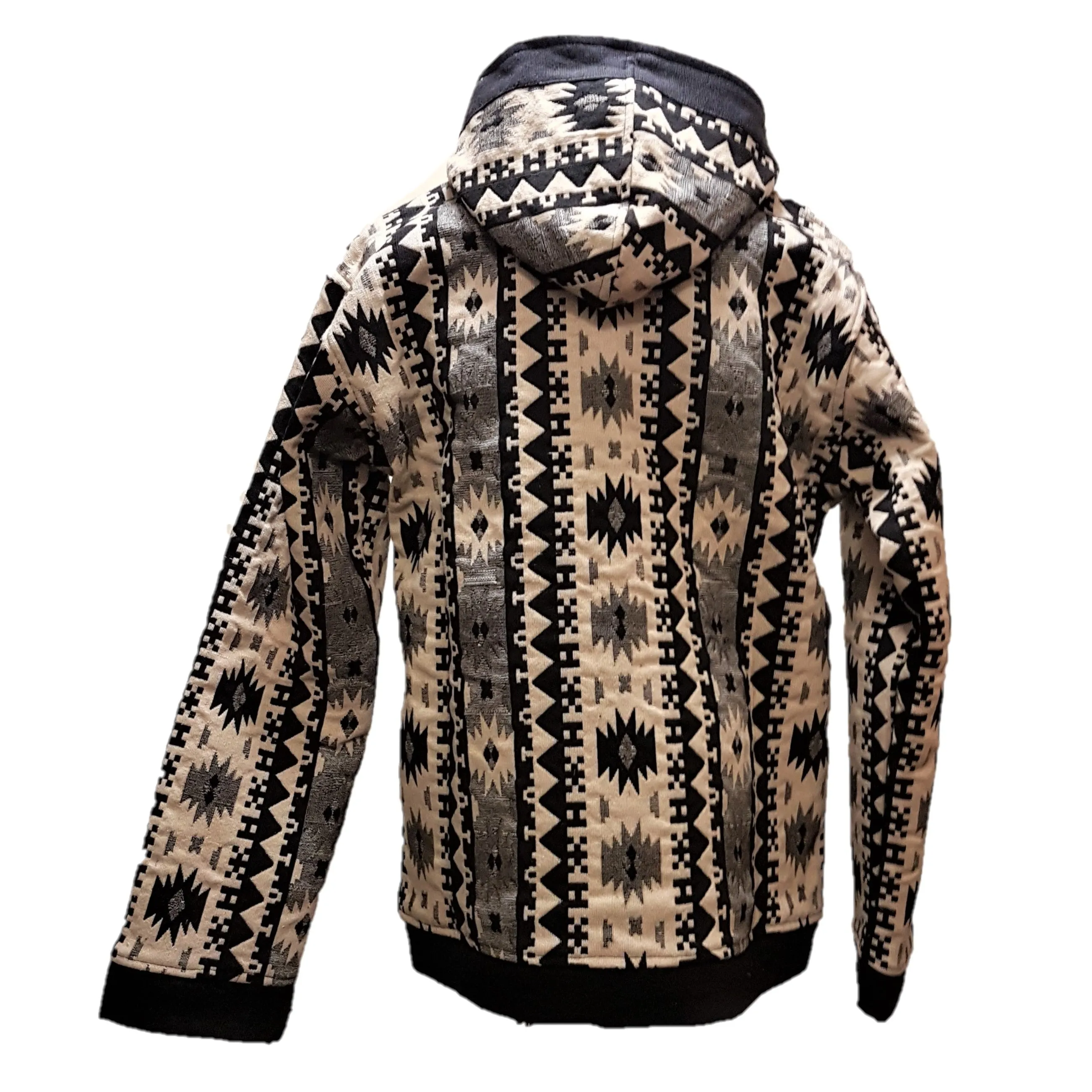 GRINGO FAIR TRADE Black & White AZTEC Hooded & Lined Jacket