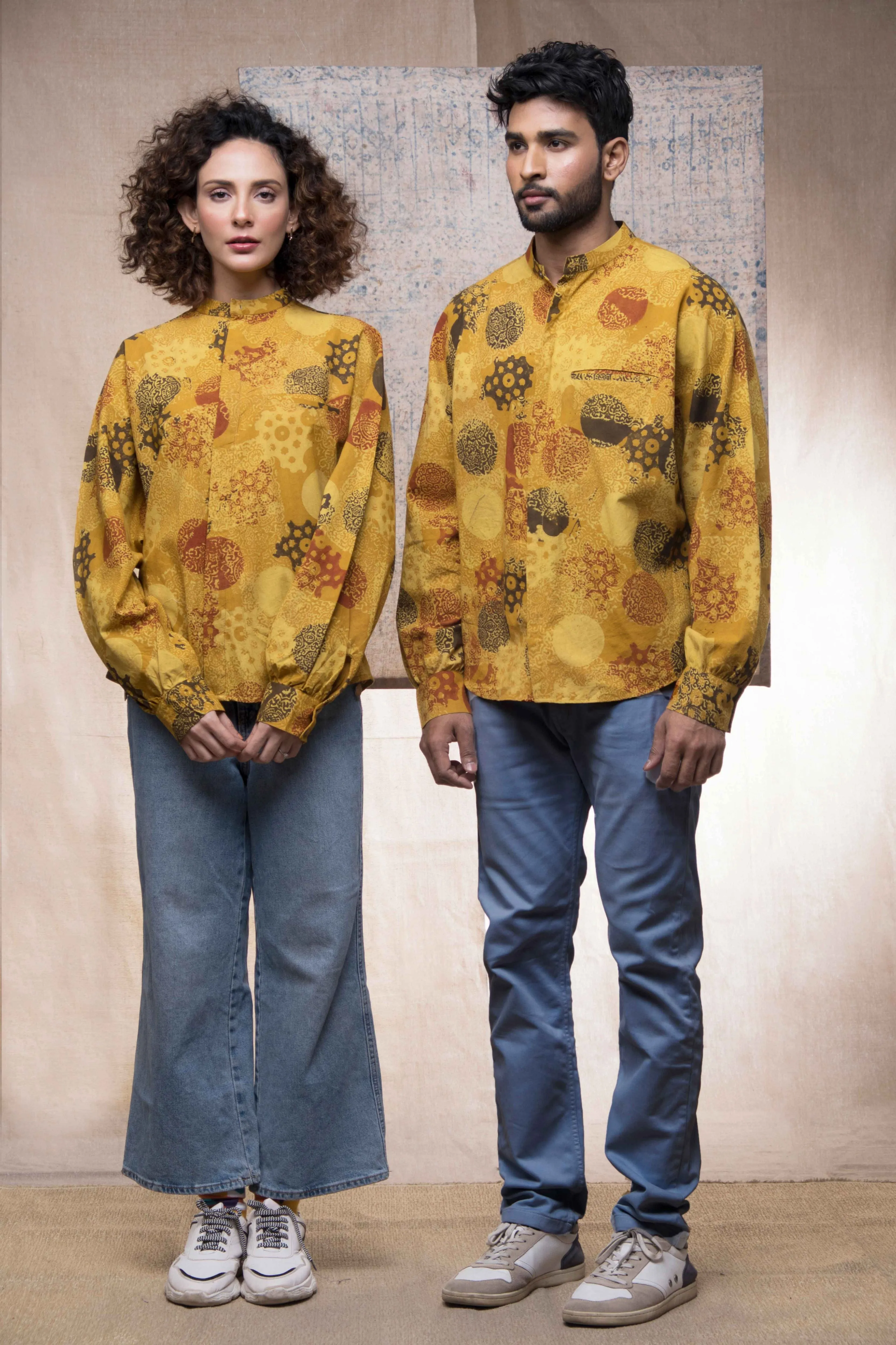 Hand block printed Ajrakh sunshine kimono shirt for men