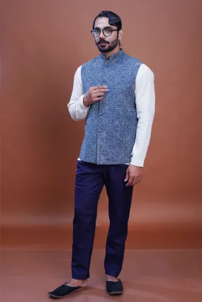 Hand block printed Clear Sky Nehru Jacket