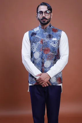 Hand block printed Indigo Nehru Jacket