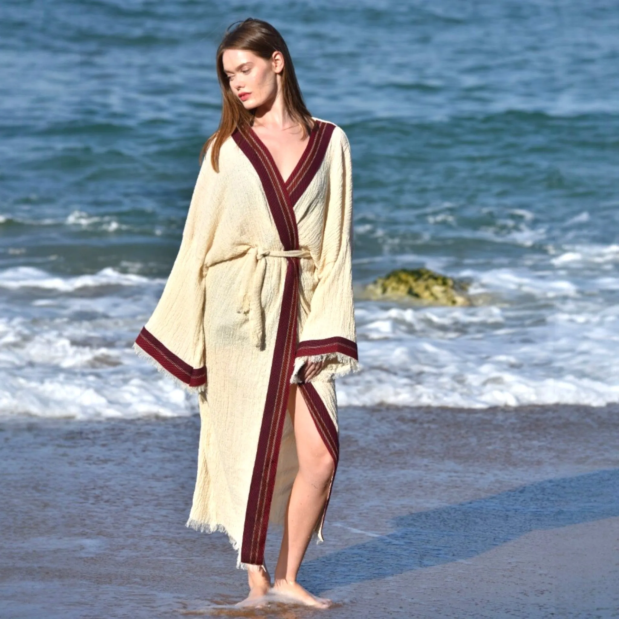 Hand Made, Hand Woven Curly Yarn Fabric Kimono Kaftan