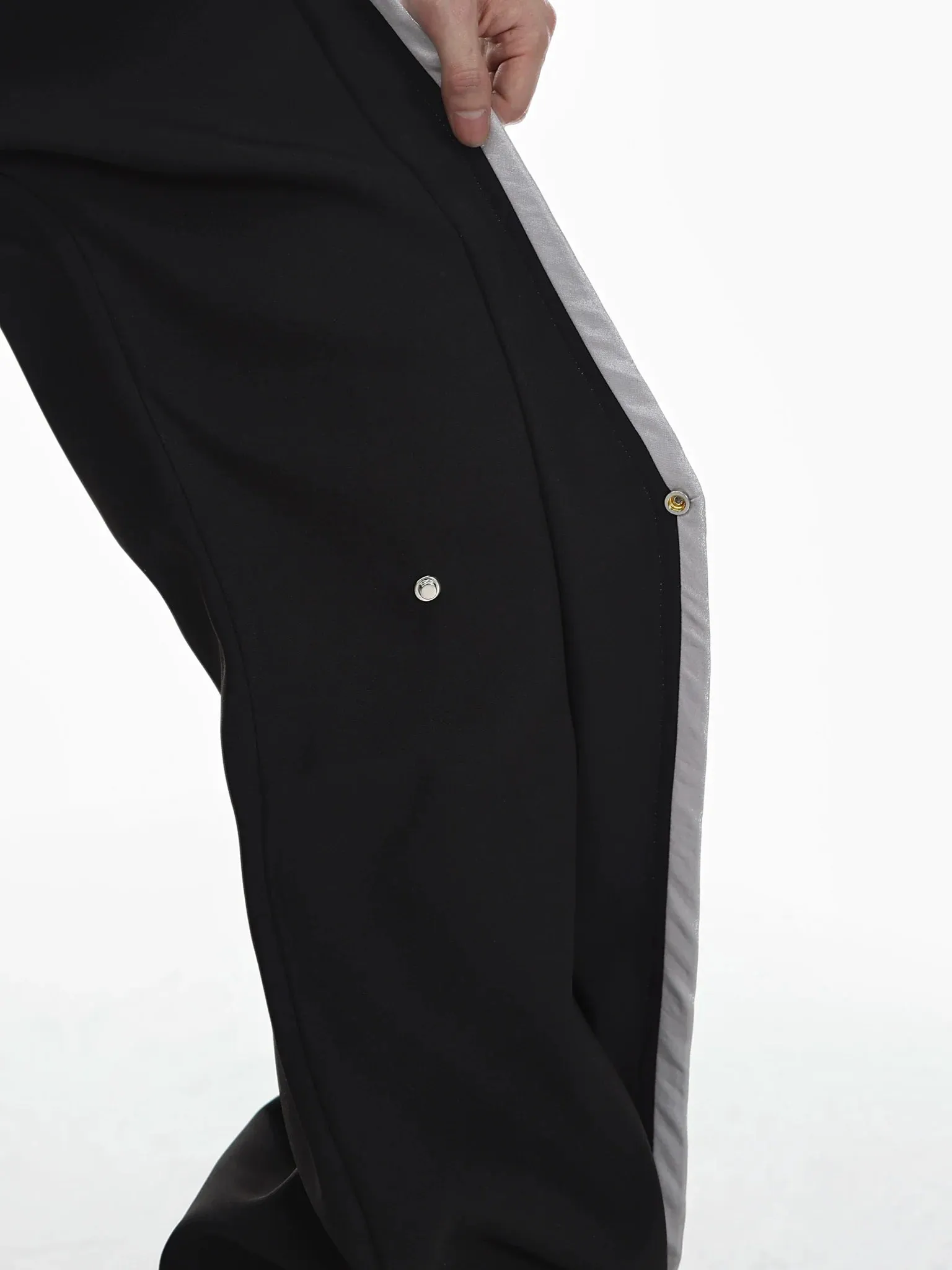 High-Waisted Flared Pants with Spliced Line and Metal Embellished