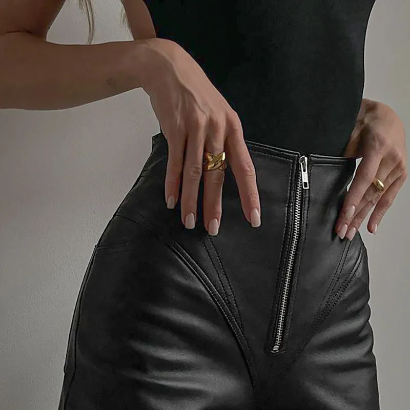 Hip-Lifting Slim Front Zipper Tight PU Leather Pants