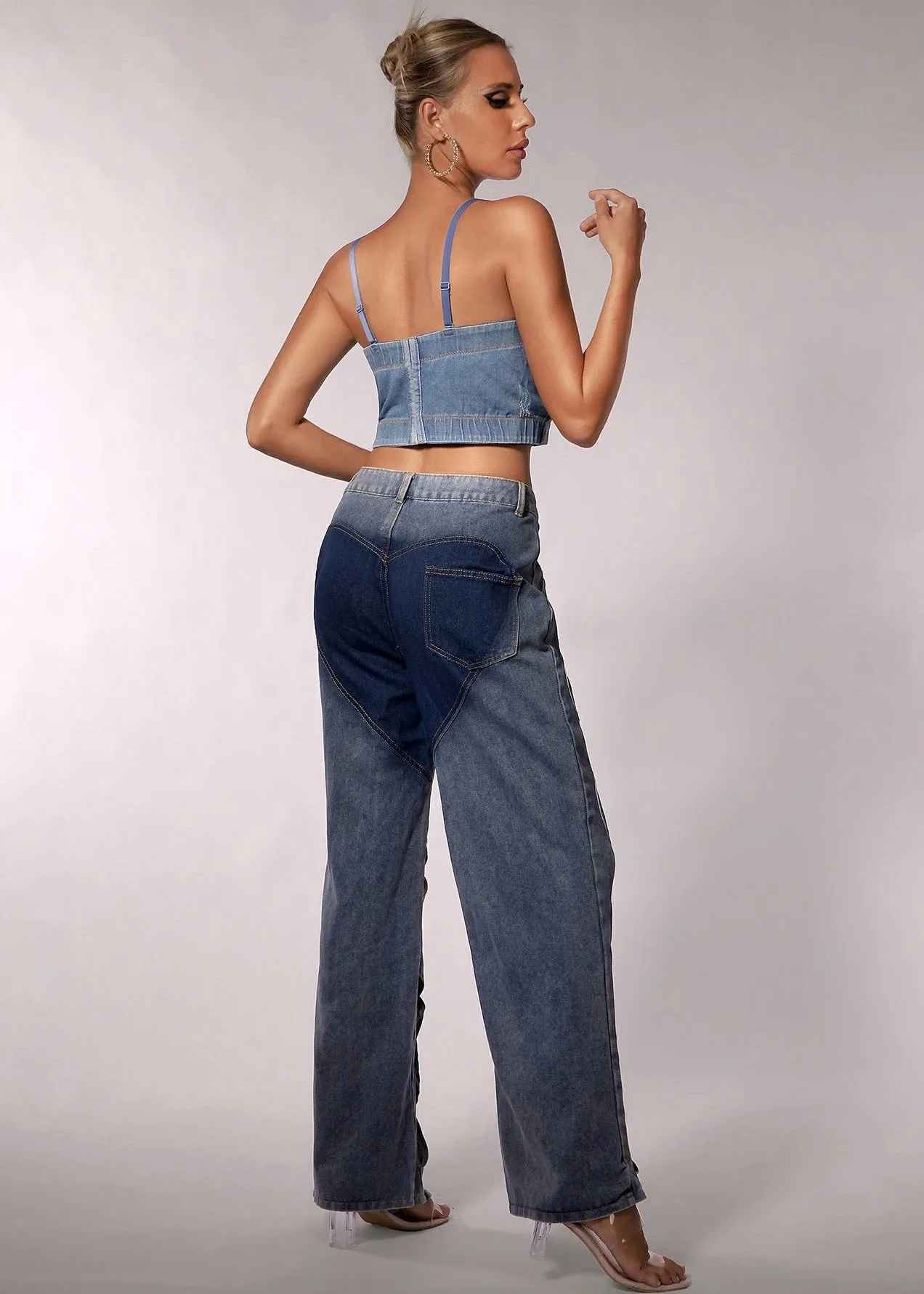 Hollow-Out Straight Denim Pants