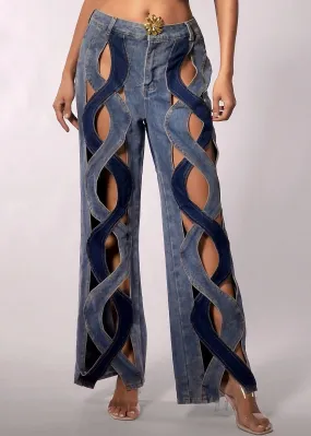 Hollow-Out Straight Denim Pants