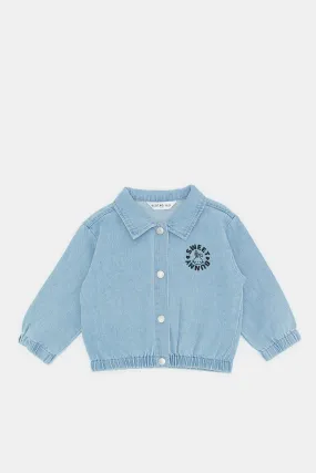 Infant Girls Blue Printed Denim Jacket