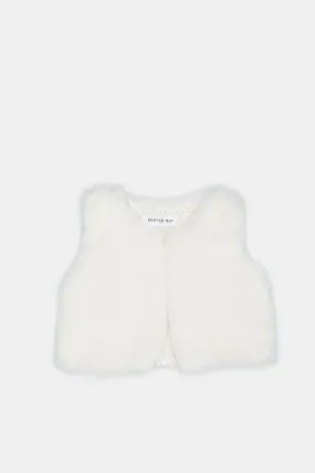 Infant Girls Ivory Sleeveless Fur Jacket