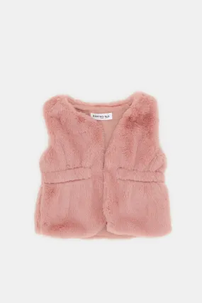 Infant Girls Pink Sleeveless Fur Jacket