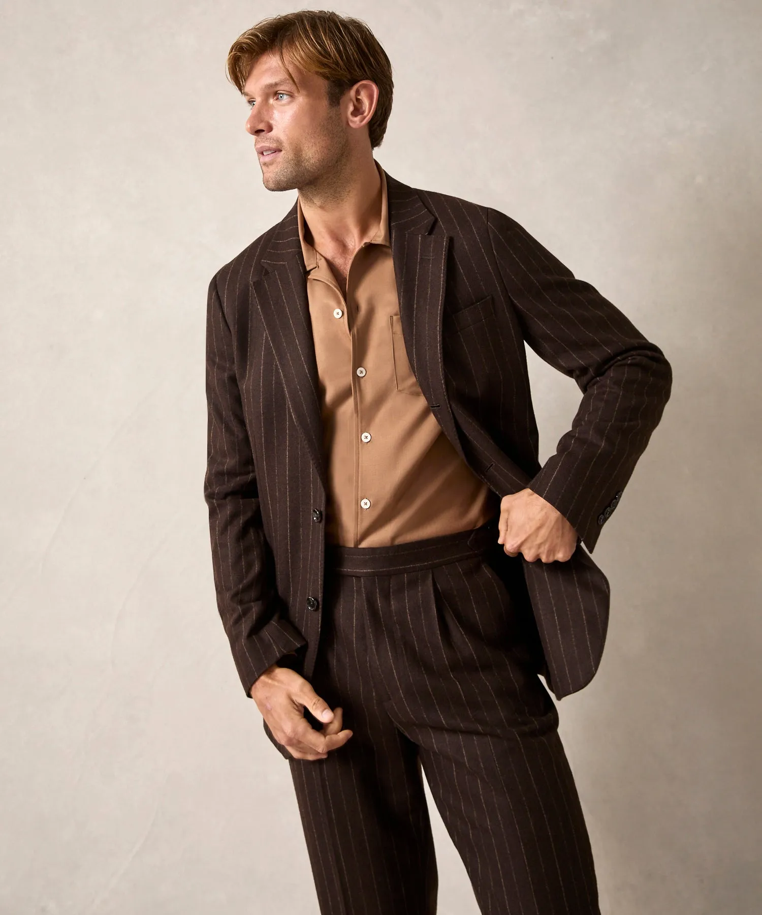 Italian Flannel Madison Suit in Brown Pinstripe