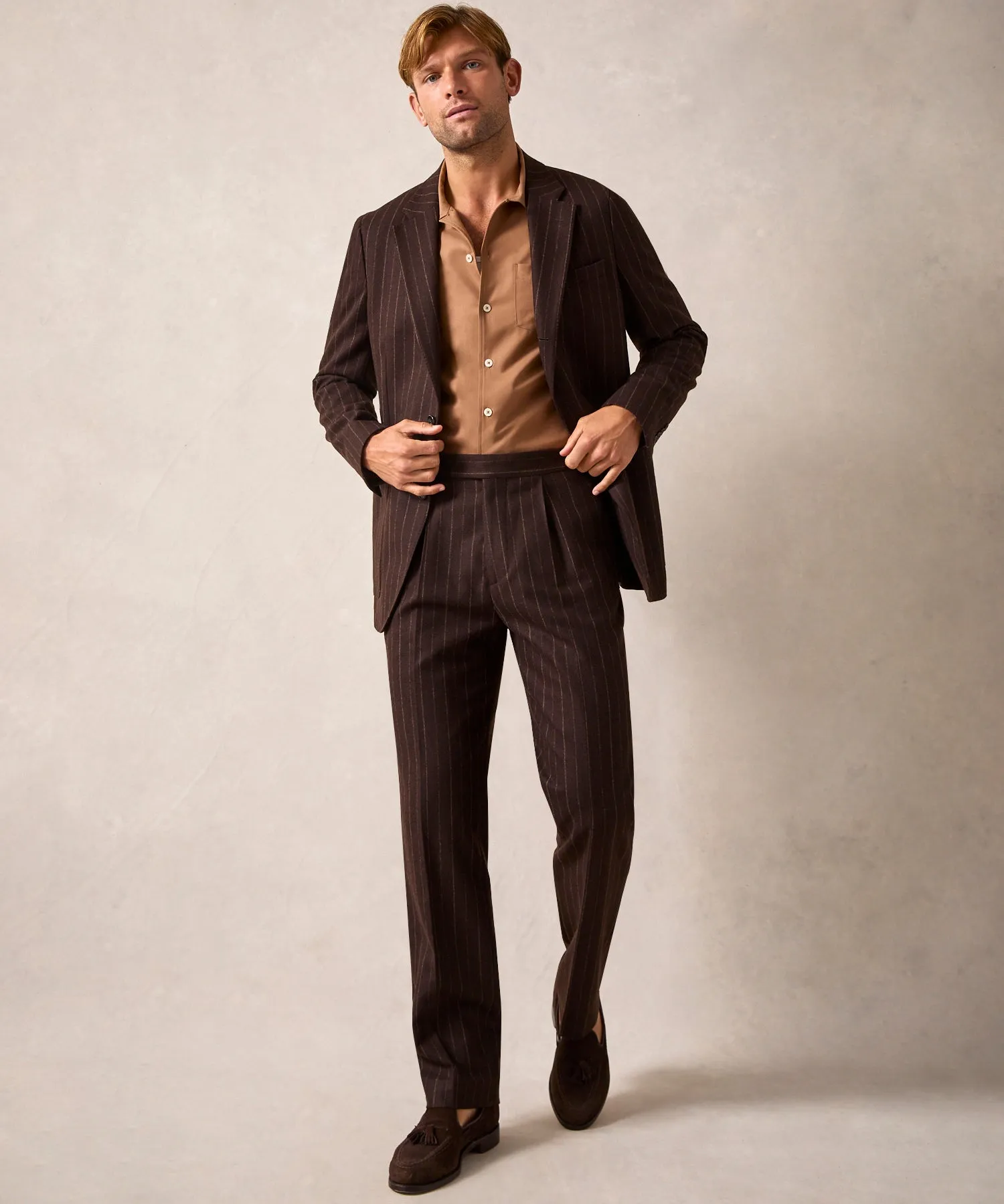 Italian Flannel Madison Suit in Brown Pinstripe