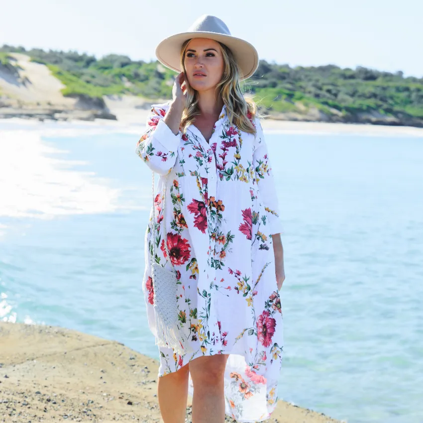 Italian Linen Floral Dress