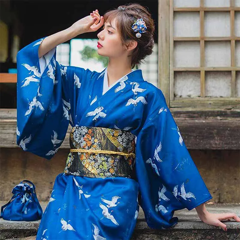 Japanese Traditional Kimono Dress Blue