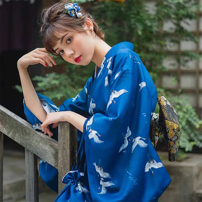 Japanese Traditional Kimono Dress Blue