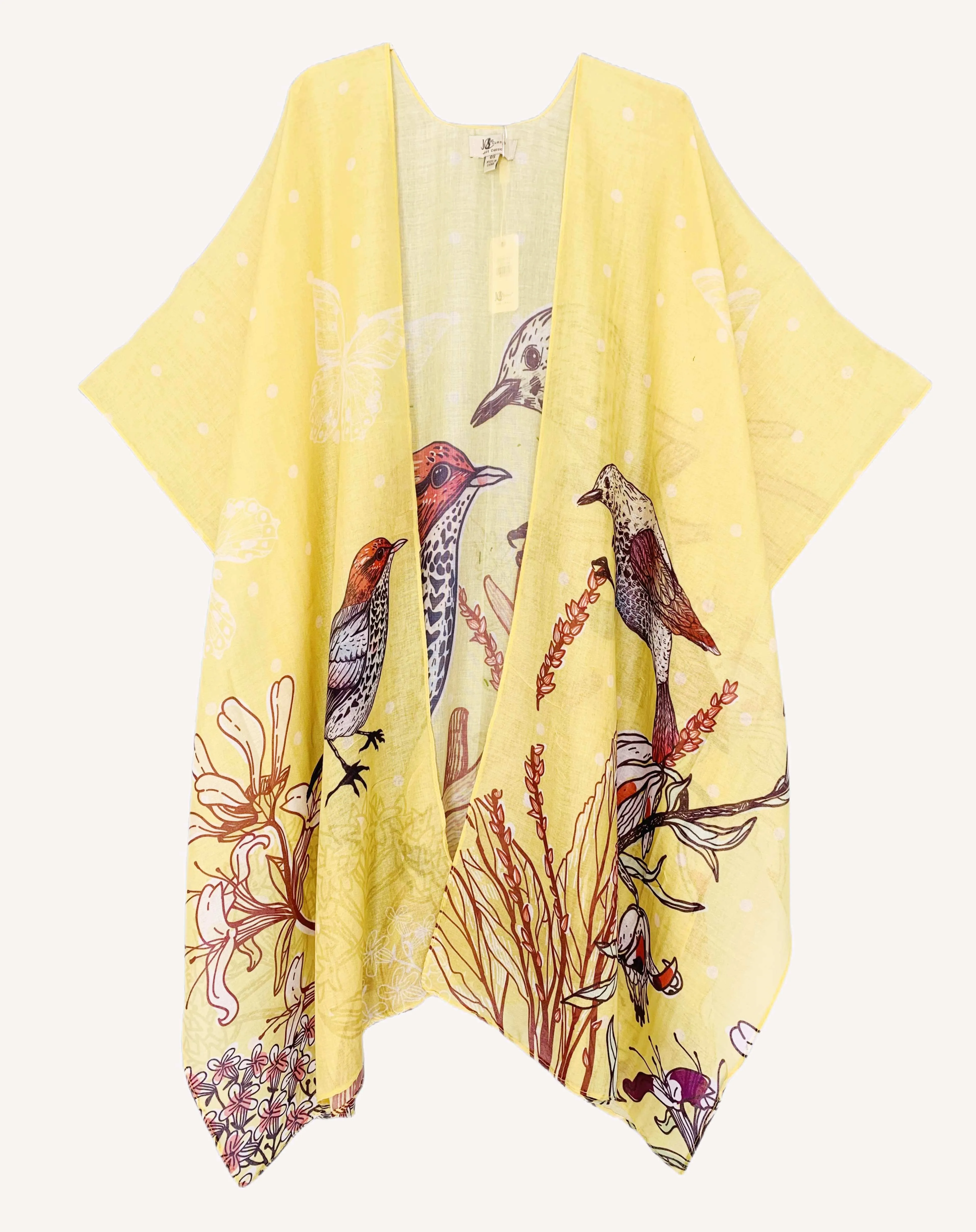 JC062834 Yellow-Multi Bird Floral Kimono