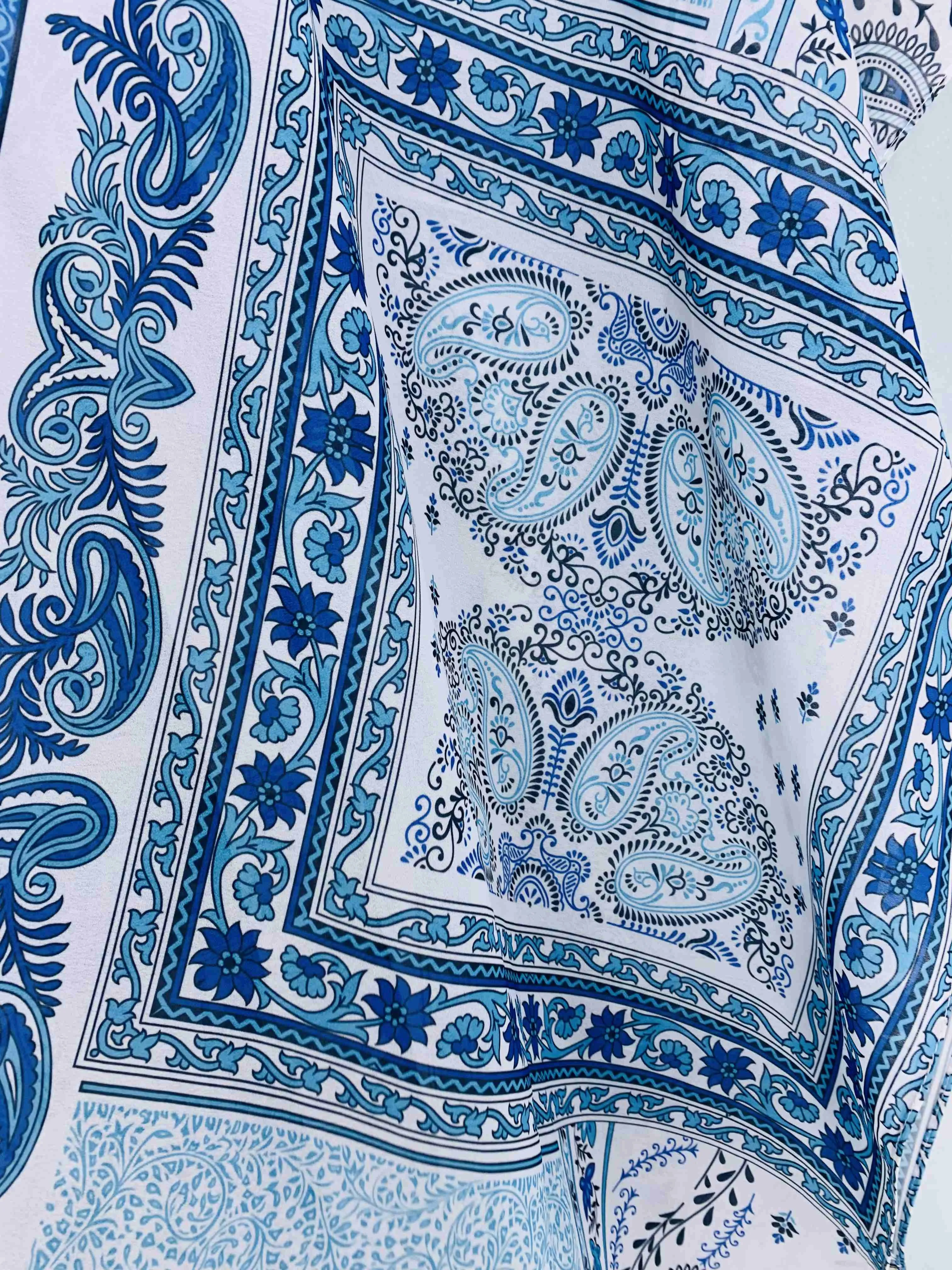 JC070990 White-Blue Paisley Patchwork Kimono