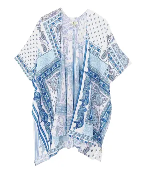 JC070990 White-Blue Paisley Patchwork Kimono