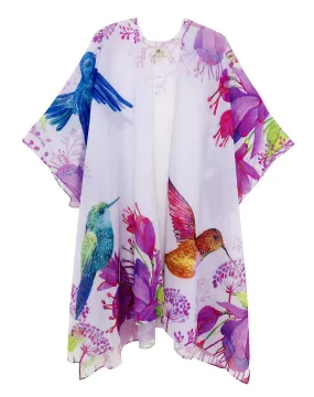 JC071058 Fuchsia-Blue Hummingbird Floral Kimono