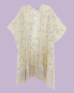 JC083306 Vintage Floral Fringe-Detailed Kimono