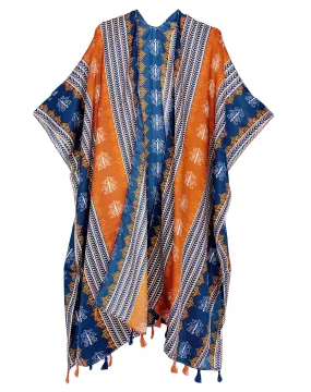 JC083377 Blue-Orange Tassel-Accent Ethnic Kimono