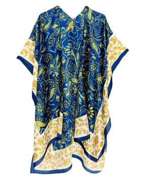 JC083378  Silky Blue-Gold Paisley Kimono