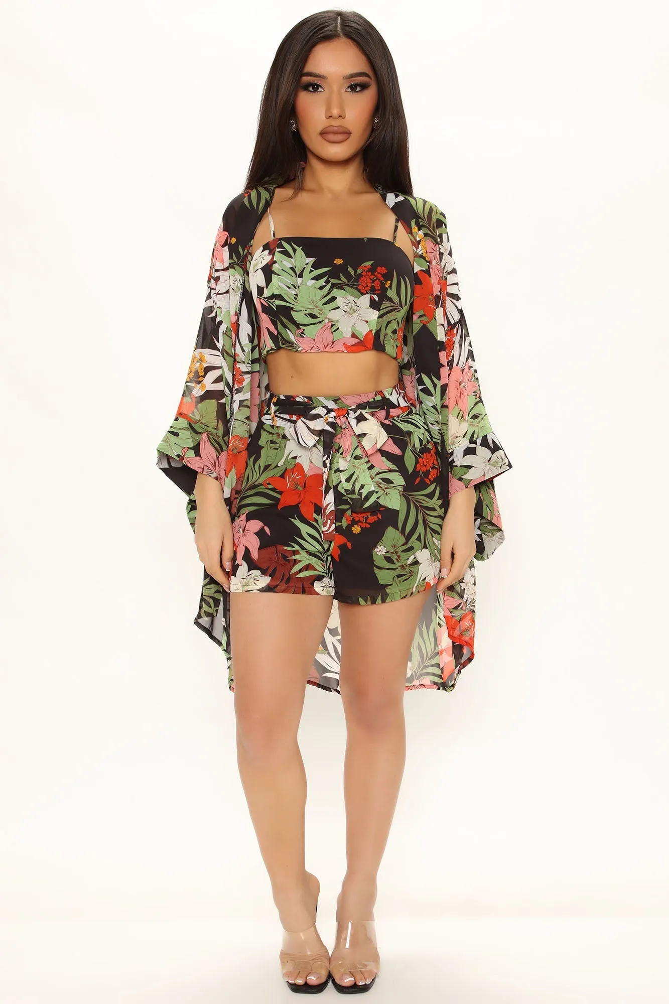 Karissa Tropical 3 Piece Short Set - Black/combo