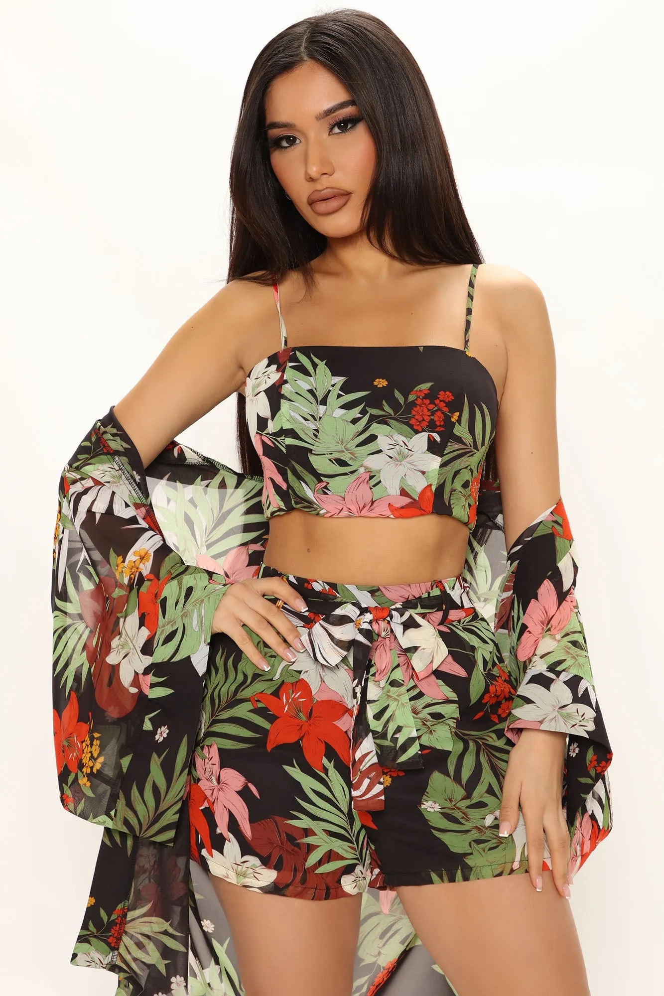 Karissa Tropical 3 Piece Short Set - Black/combo