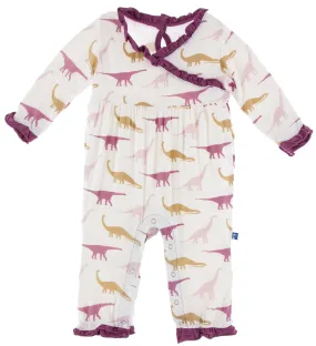 KicKee Pants Natural Sauropods L/S Kimono Ruffle Romper