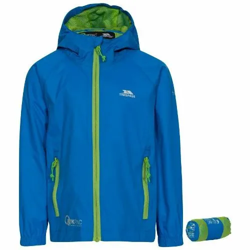 Kids Trespass Qikpac Waterproof Jacket - Unisex Durable & Lightweight Shell with Adjustable Hood