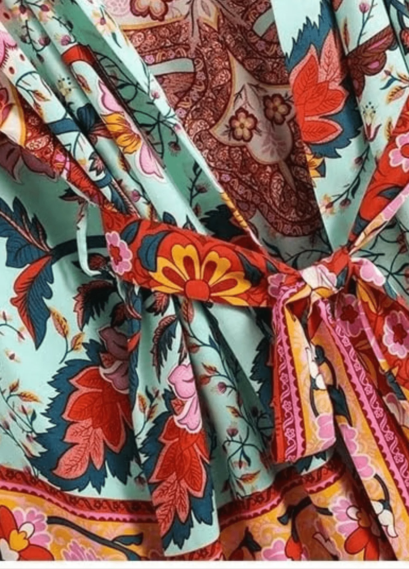 Kimono court floral bleu et rose